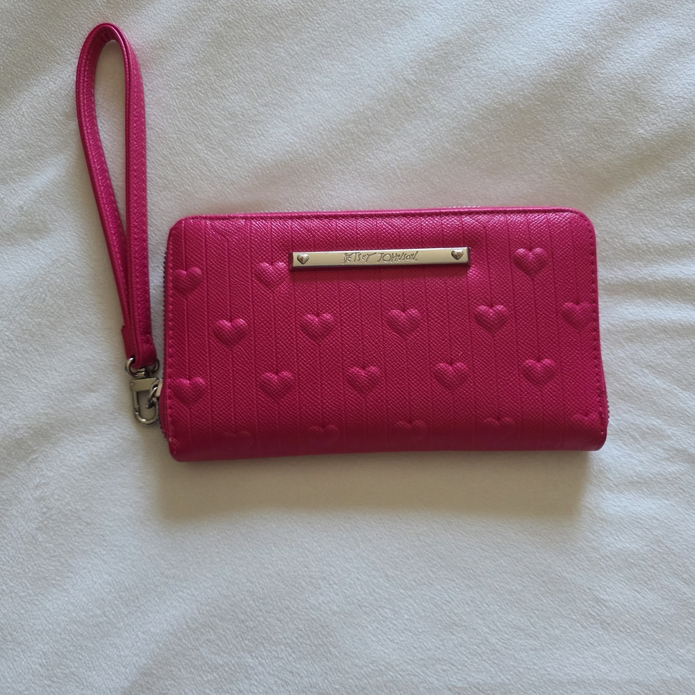 Betsey Johnson Hot Pink Heart Embossed Wristlet Wallet